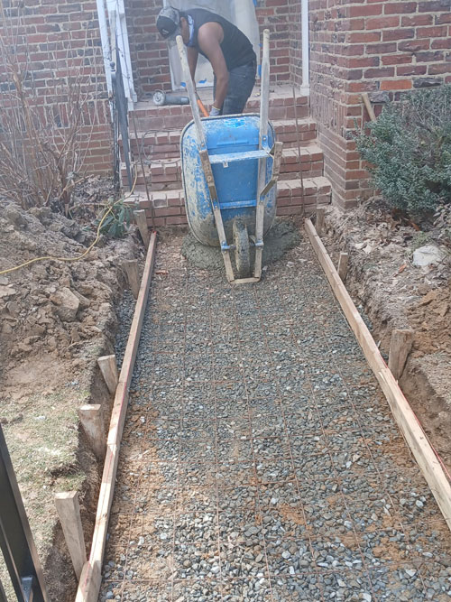 New flagstone and brick walkway installation